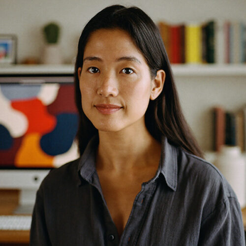 Smiling woman with dark hair