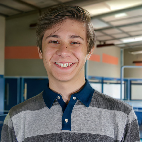 Smiling teen boy with medium brown hair