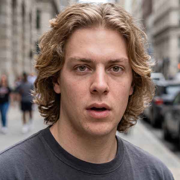Young man with dark blond hair