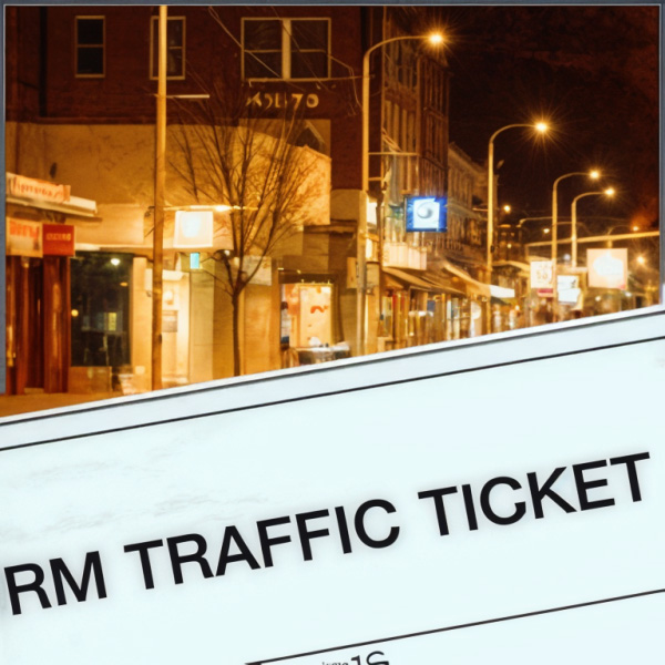 Excerpt of a traffic citation with a nighttime photo of Oxford in the background